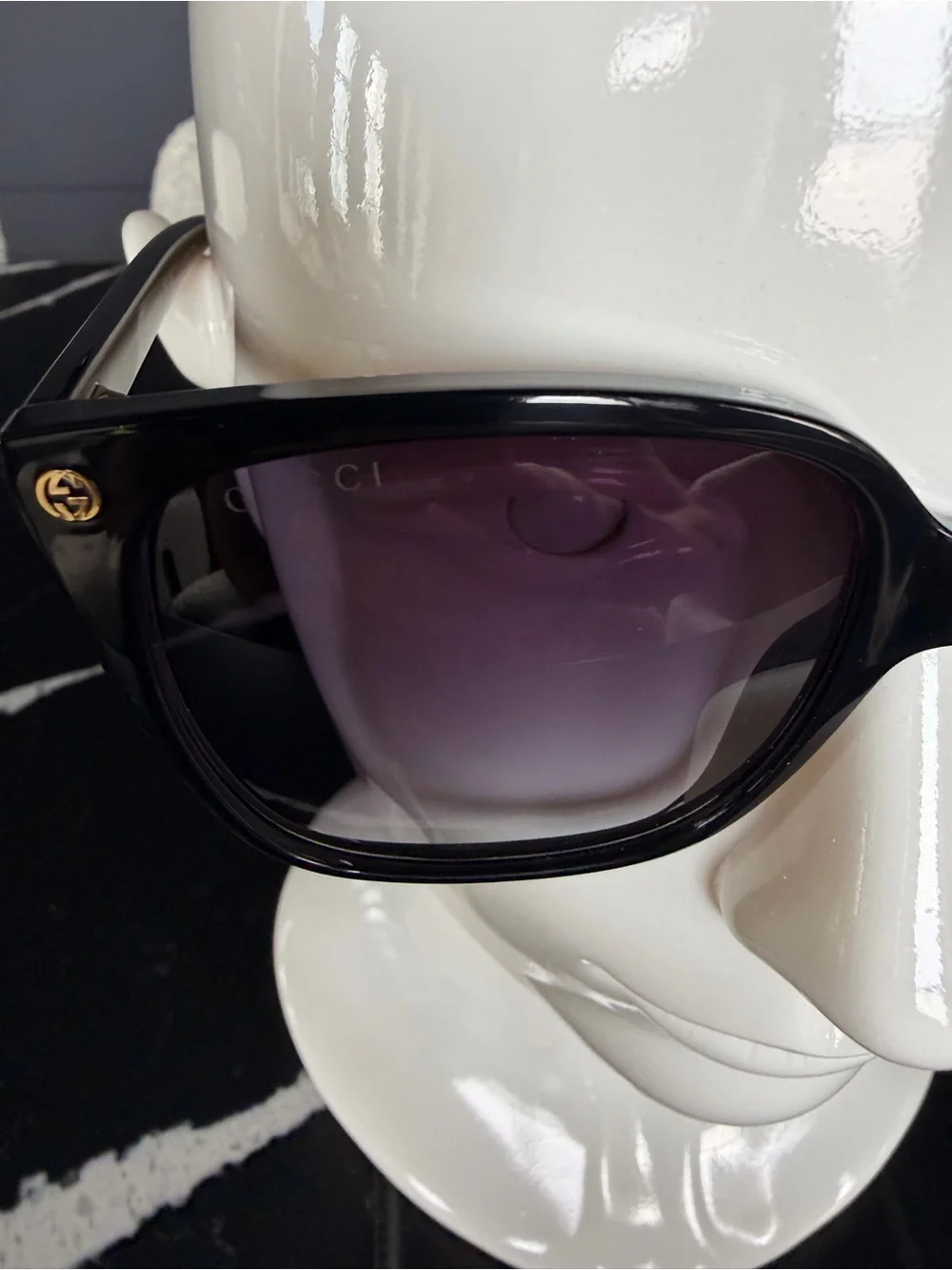 Gucci Black Frame Sunglasses with Gradient Purple Lenses